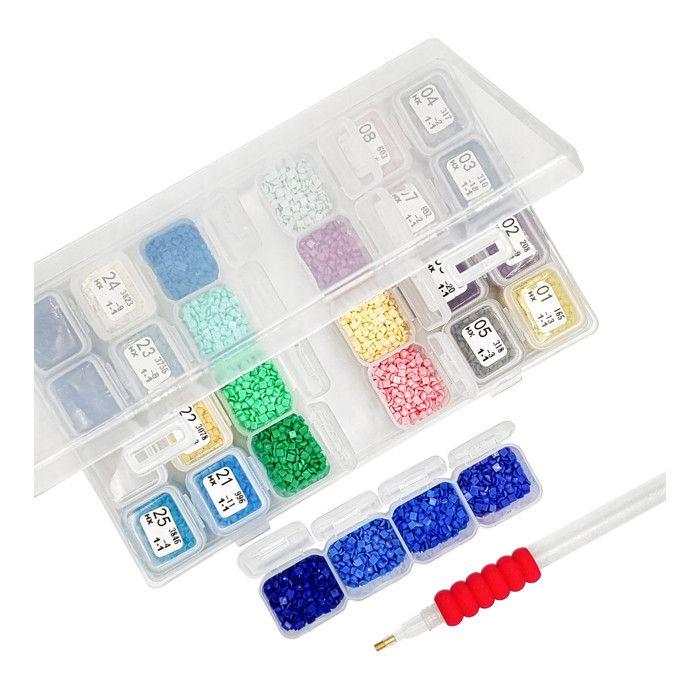 Boite rangement diamond painting 28 cases 17,5 cm