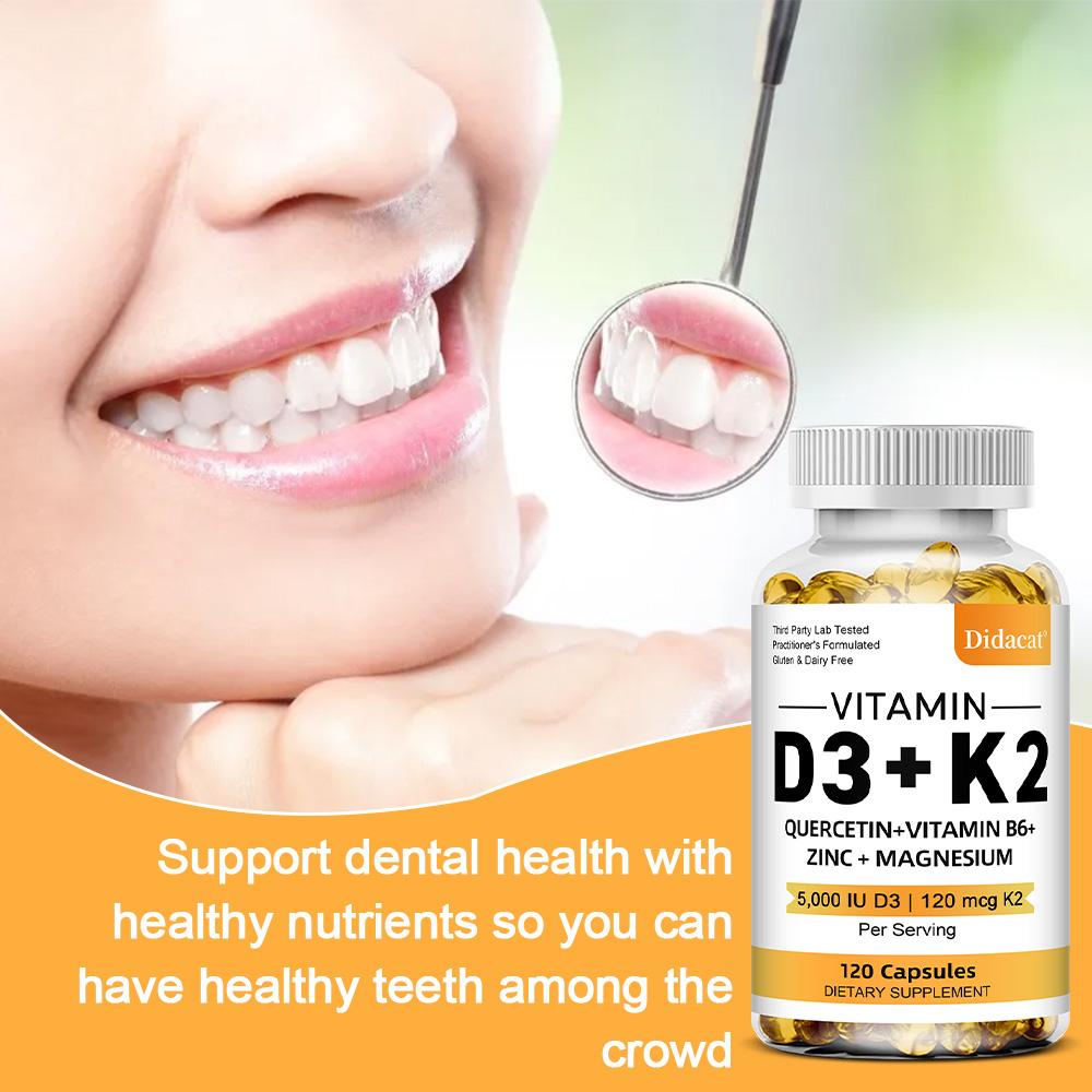 Vitamina D3 e K2 5000 UI Supporto per la salute muscolare Vegetariano Alta intensità 120 capsule molli