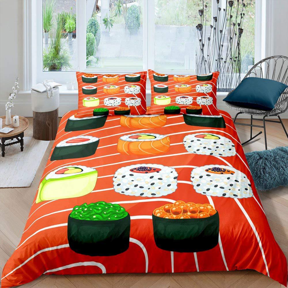 Sushi Duvet Cover Cute Rice Ball Bedding Set Children And Girls Room Decoration Three-Piece Set