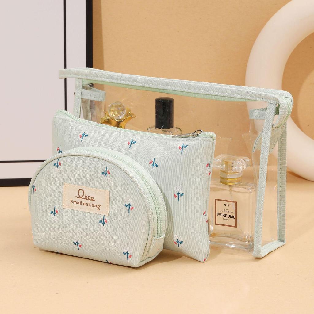 Transparent PVC Travel Cosmetic Bag Set - Waterproof, Portable, Three-Piece Toiletry Organizer for Ladies