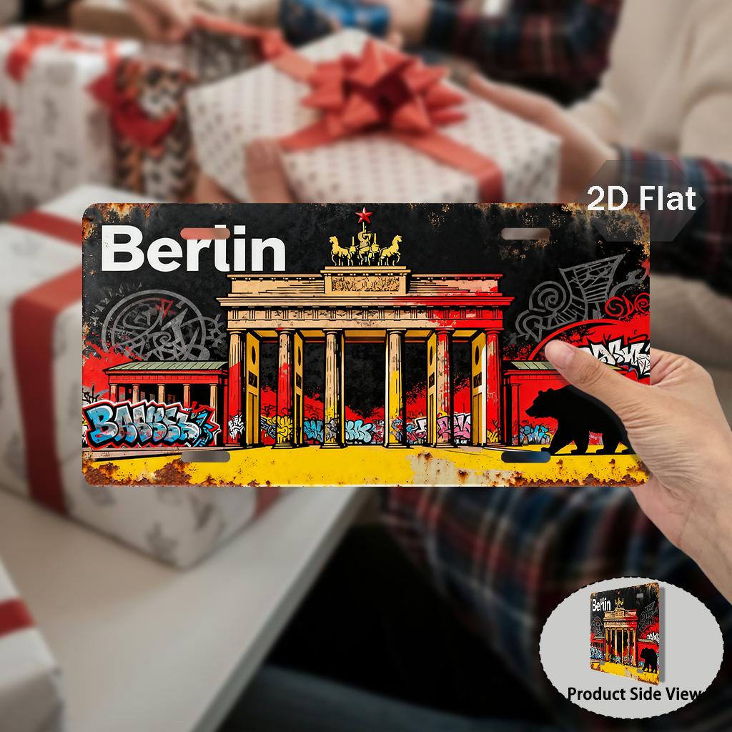 D Flat  Pc Vintage Berlin Metal Sign  German Brandenburg Gate  Reichstag Replica Sign European Car Number Plate for HomeO