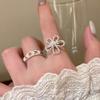 Silver Hollow Pearl Flower Opening Ring Women'S Light Luxury High-End Temperament Ring French Retro Niche Ring