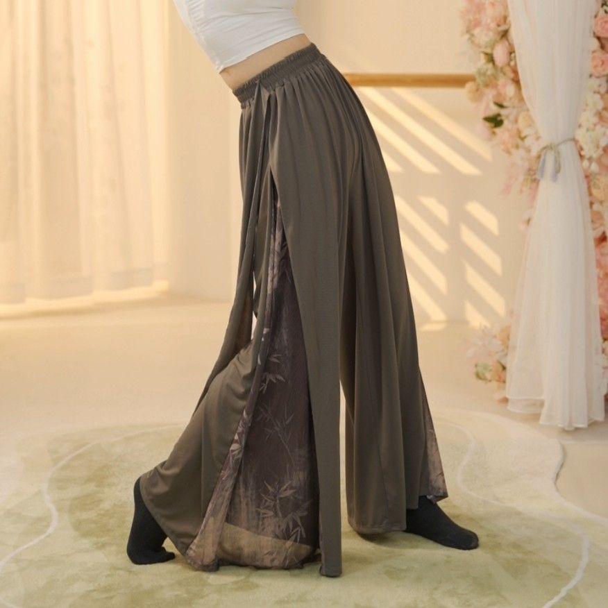 

Flowy Ink Painting Tie-Up Dance Pants for Women - Classical Chinese Style Skirt Performance Wear Extra Large