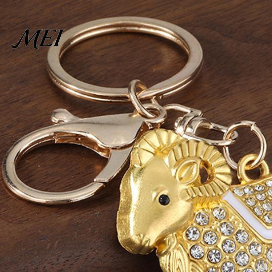 Keychain Zodiac with Rhinestones, Sheep Design Bag Pendant, Chinese New Year Lucky Car Keys Key Charm, Feng Shui Ornament for Keyring Purse Decoration