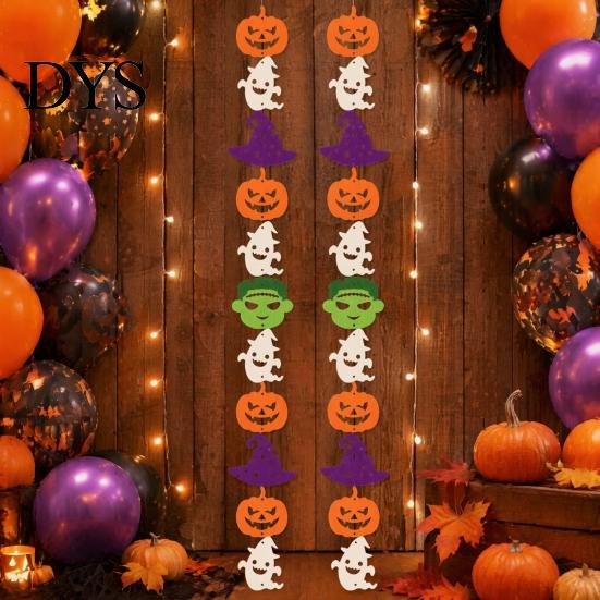 Halloween Theme Decor Party Felt Hanging Garland, Creepy Pumpkin Ghost Skull Witch Hat Indoor Outdoor Festive Banners Streamer, Horror Banner Backdrop