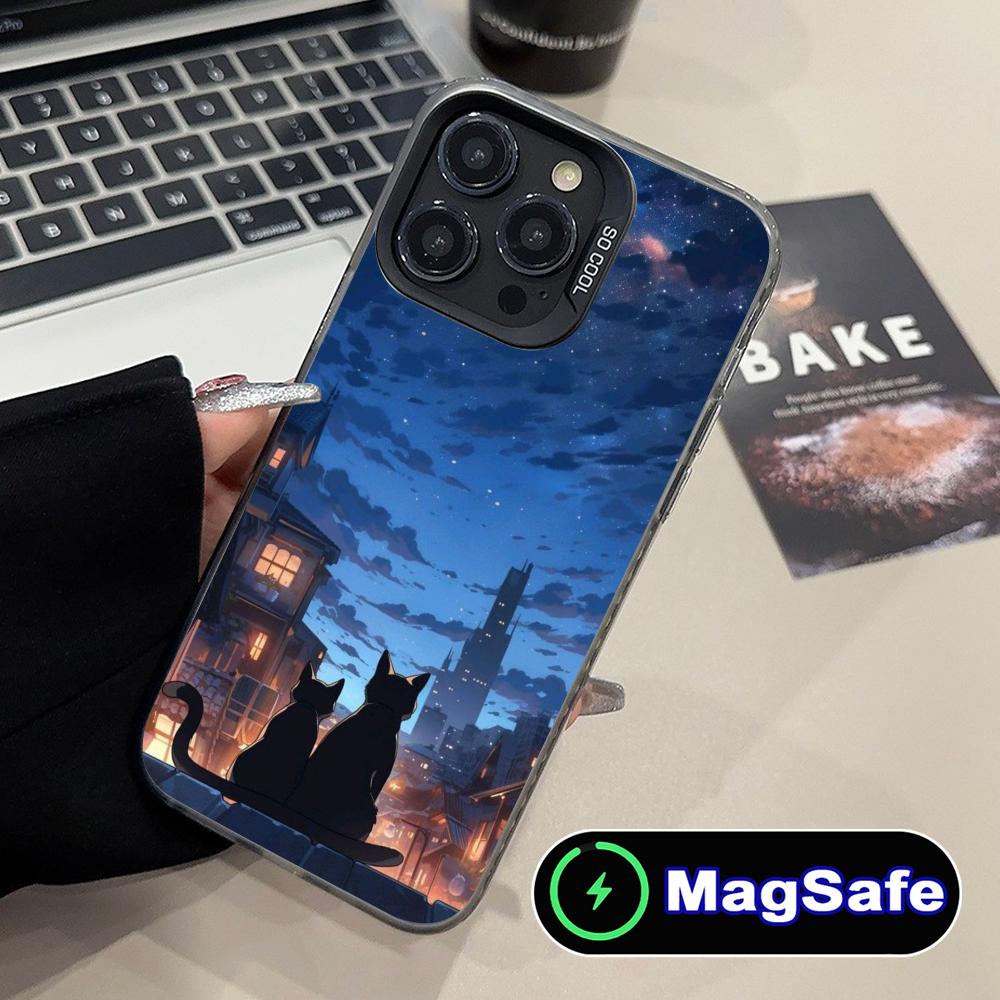 Luna Moon Cat Mobile Phone Case for iPhone 17 16 15 14 13 12 11 Air Pro Max Plus MagSafe Translucent Colorful Cover Cover Pretty