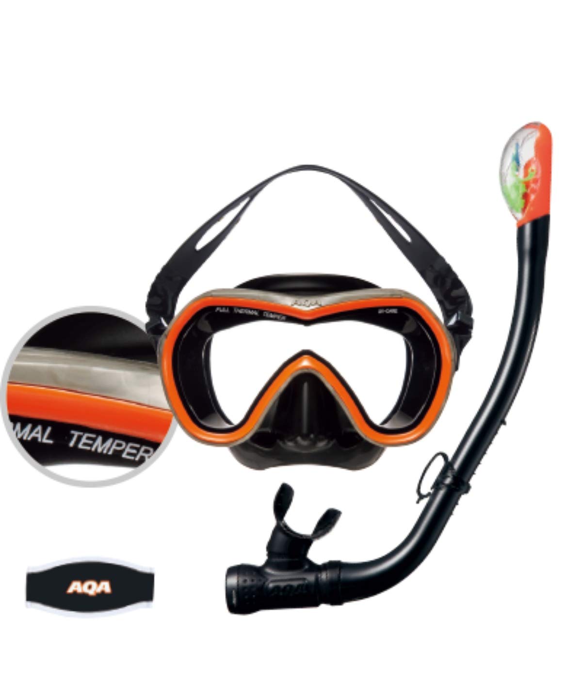 AQA Набор маска и трубка для морских видов спорта Orca Soft Sammy Dry Special Силикон Каменно-серый x Неоновый оранжевый & 2 предмета & KZ-9001