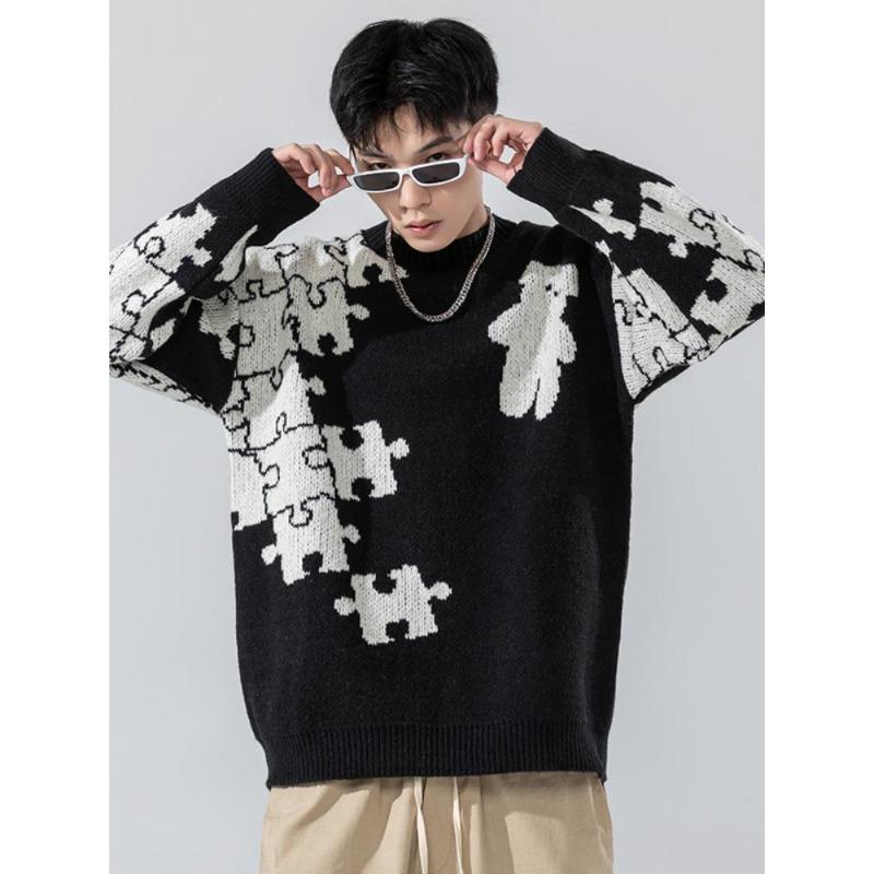 Maglione da Uomo a Scollo Basso Maglione Base Caldo alla Moda da Uomo Autunno Inverno Versatile Largo Pullover in Maglia da Studente