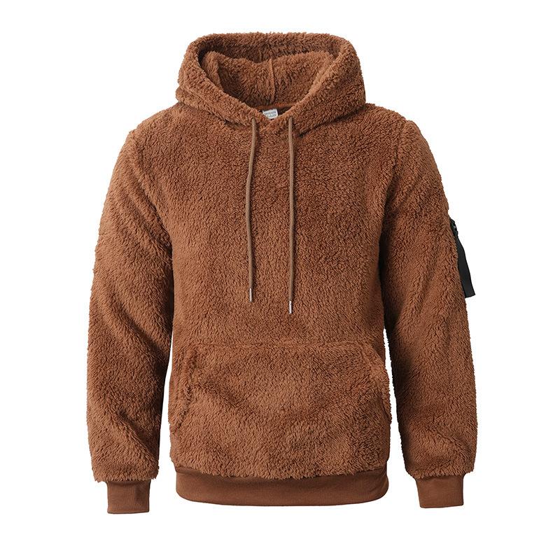 New Autumn and Winter Velvet Hooded Men's Casual Solid Color Sweatshirt Jacket