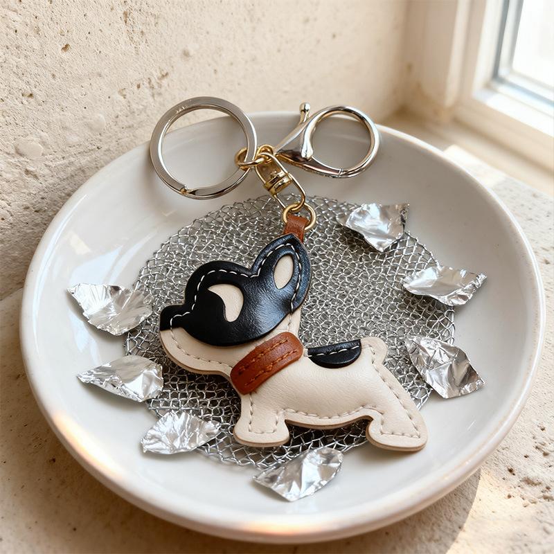 Entzückender PU-Leder Französische Bulldogge Schlüsselanhänger Anhänger Niedlicher Welpe Taschenanhänger Rucksack Hängend Auto Schlüsselanhänger Geschenke Modeaccessoires