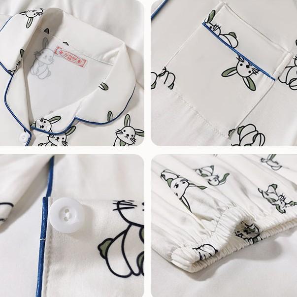Ins Korean Version Full of Cute Rabbit Pajamas Women's Summer Short-sleeved Shorts Cardigan Set Girl Large-size Loungewear