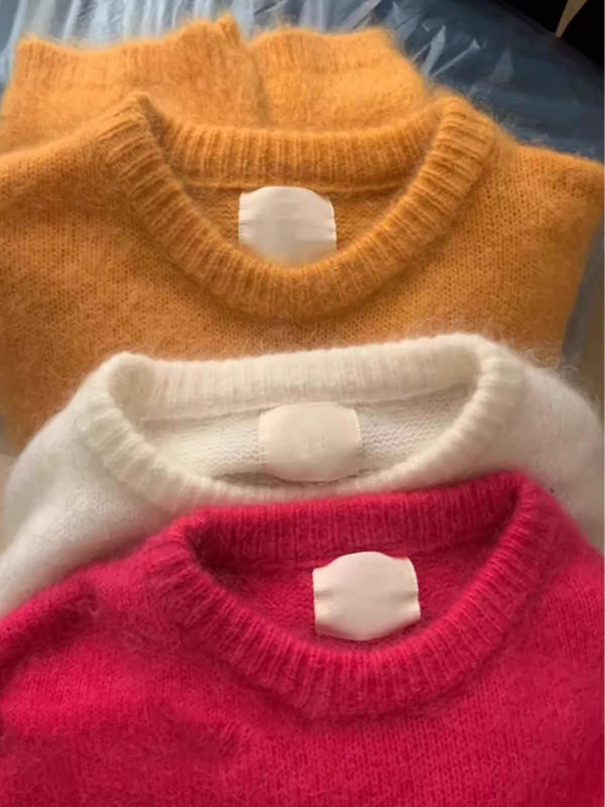 

Оранжевый свитер из енотового пуха, мягкий, восковой, женский, осенне-зимний, с высоким чувством стиля, свободный и нежный, кашемировый, в стиле ленивого ветра, вязаный свитер One Size белый