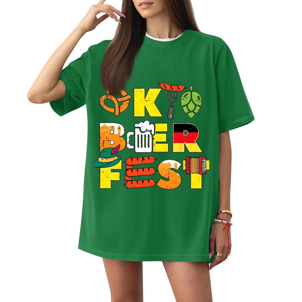 Women's Casual Short Sleeve T-Shirt Oktoberfest Letter Print Loose Fit Lightweight Summer Top Pullover Tee
