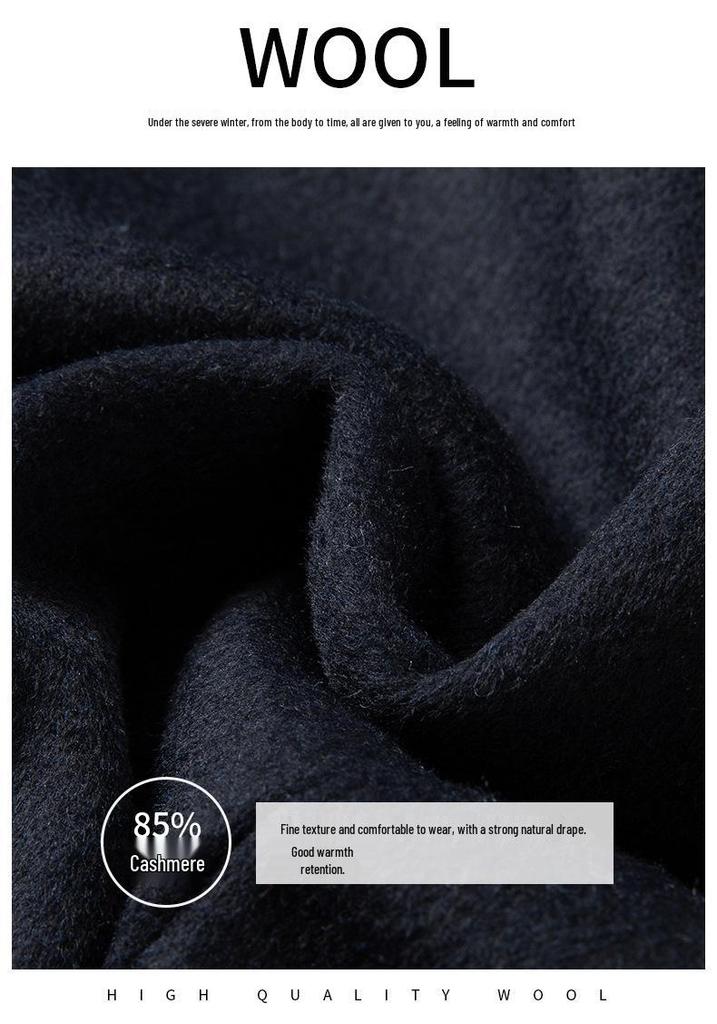 Men's Over-the-Knee Woolen Business Coat with Fleece Inner Layer, Autumn/Winter, Middle-Aged Style