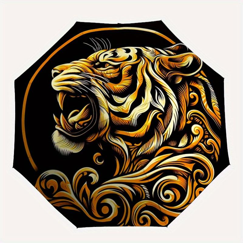 

1pc Tiger Swirls Automatic Open/close, Heavy-Duty Iron Frame & 8-Rib structure, Compact Folding Umbrella for Women/Men, All-Season Travel, Halloween a