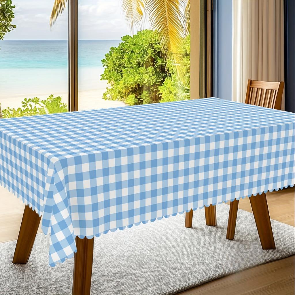 Blue and white checkered Rectangle tablecloth for table decor Reusable Waterproof Kitchen dining tablecloth wedding party decor