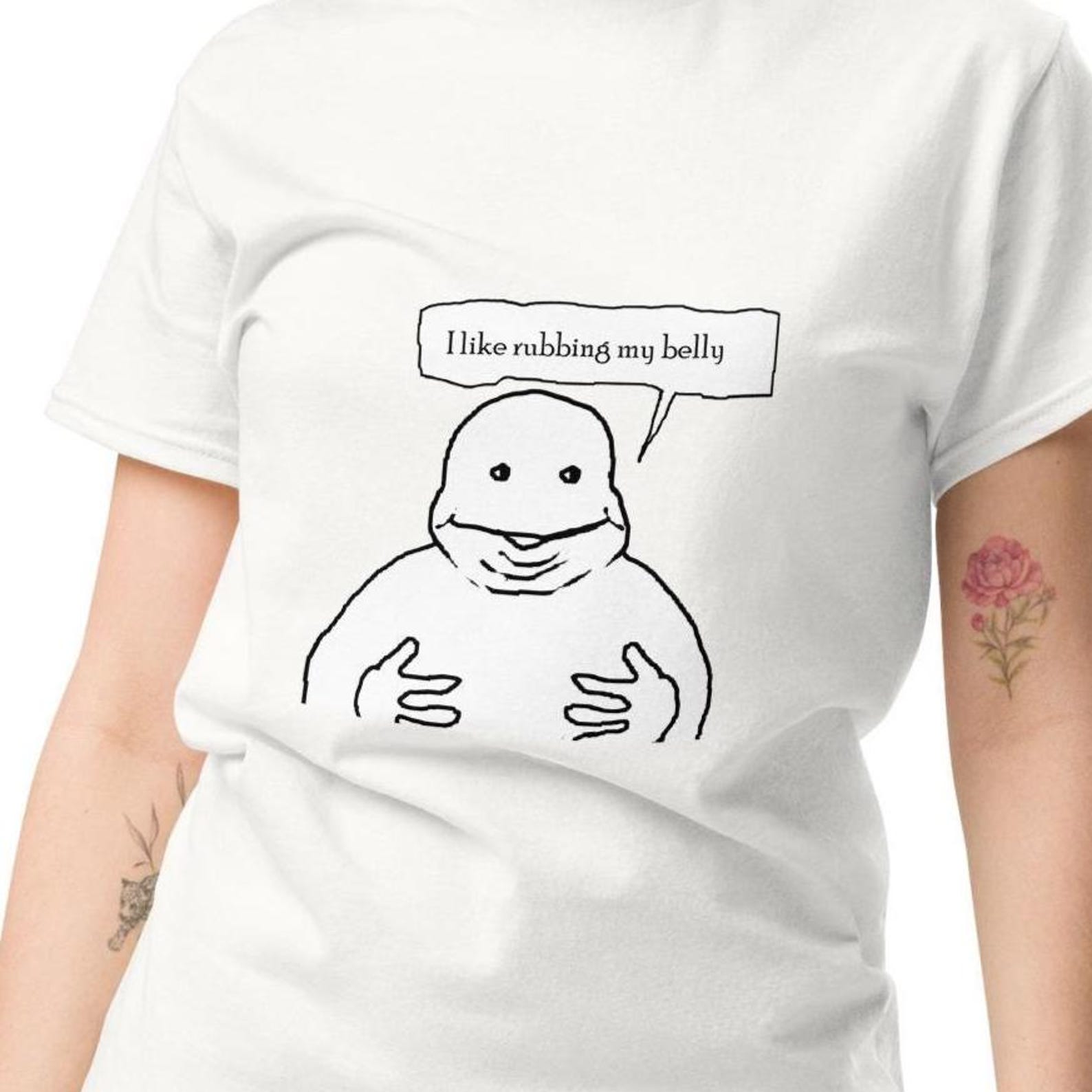 Funny Chubster Meme T-shirt, I Like Rubbing My Belly Unisex Graphic Tee 4XL