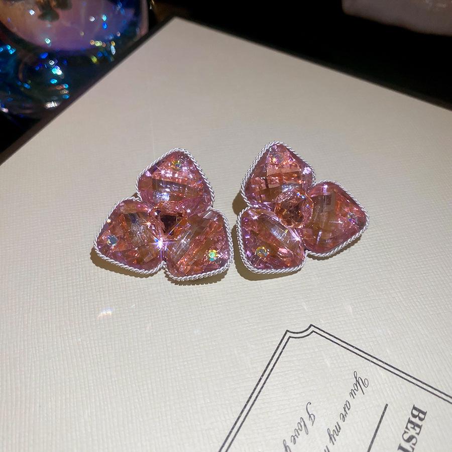 Silver Needle Pink Butterfly Zircon Cutout Stud Earrings - High-End Luxury Fashion Jewelry