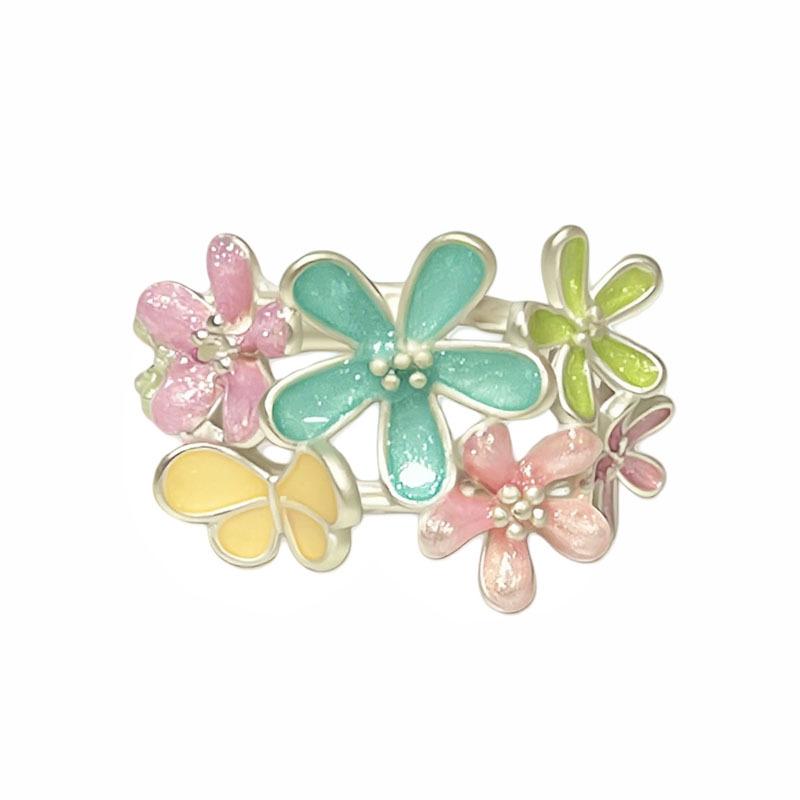 Women's Colorful Summer Flower Open Ring - Sweet, Light Luxury Vacation Style