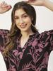 Moomaya Printed V-Neck Long Tops For Women, Short Sleeve Regular Fit Shirt