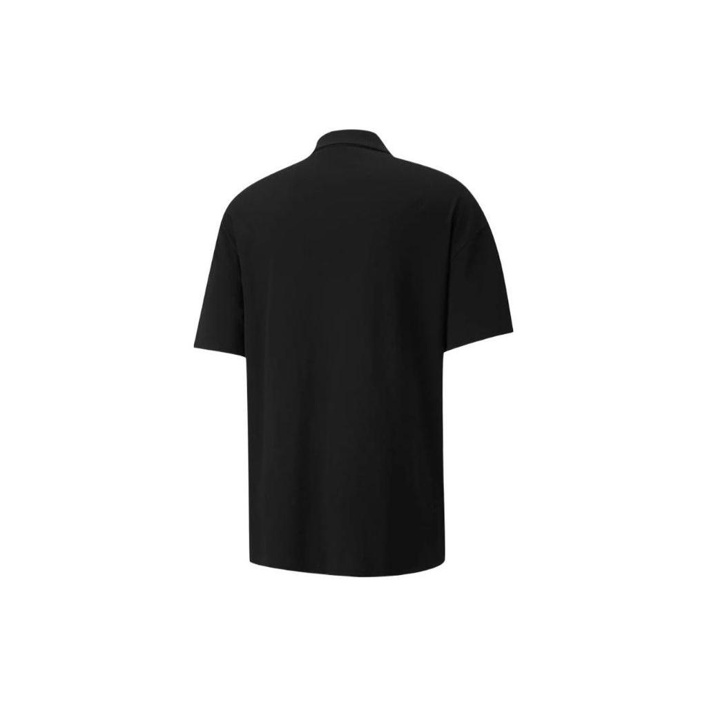 Puma Solid Color Logo Print Casual Polo Shirt Men Tops Black 535271-01