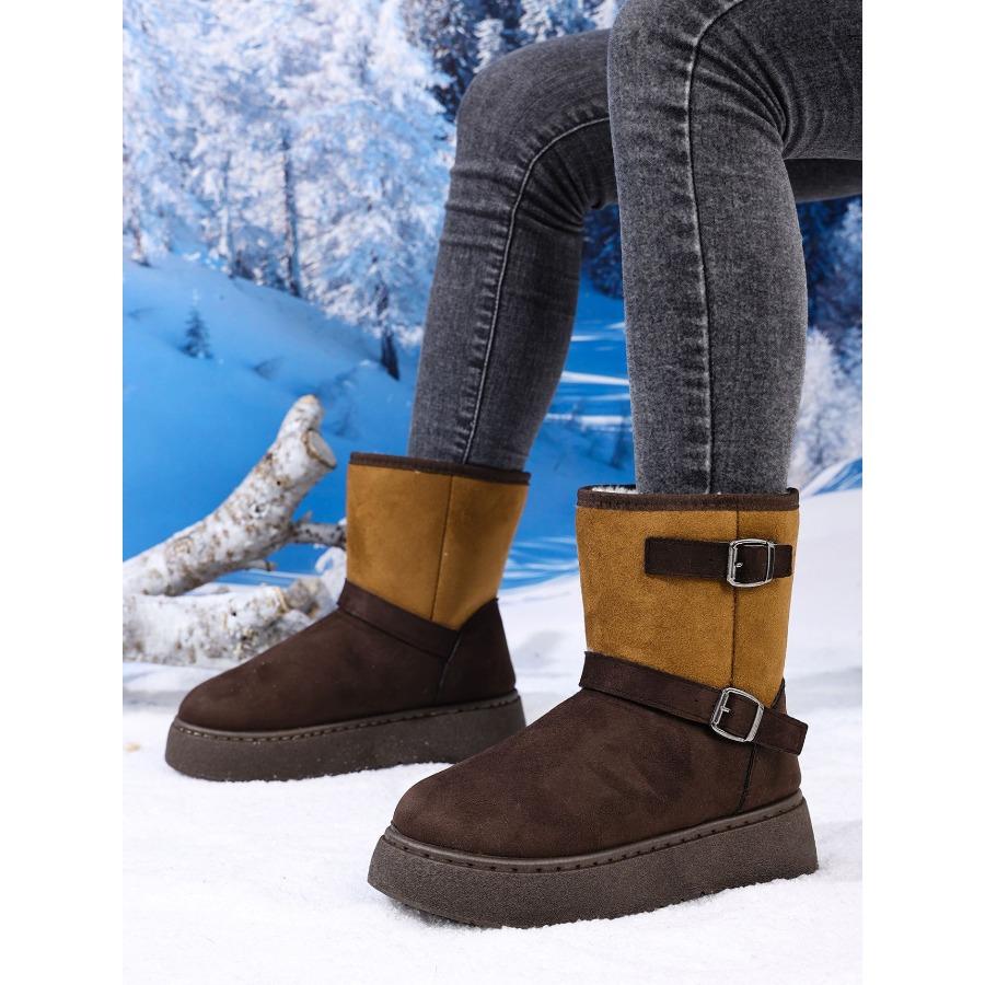 2025 Winter New Arrival Plus Size Warm Fashionable Color-Block Minimalist Slip-On Snow Boots