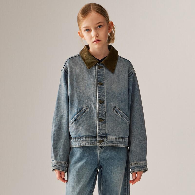 ELLE KIDS Mädchen Retro Cordkragen Jeansjacke