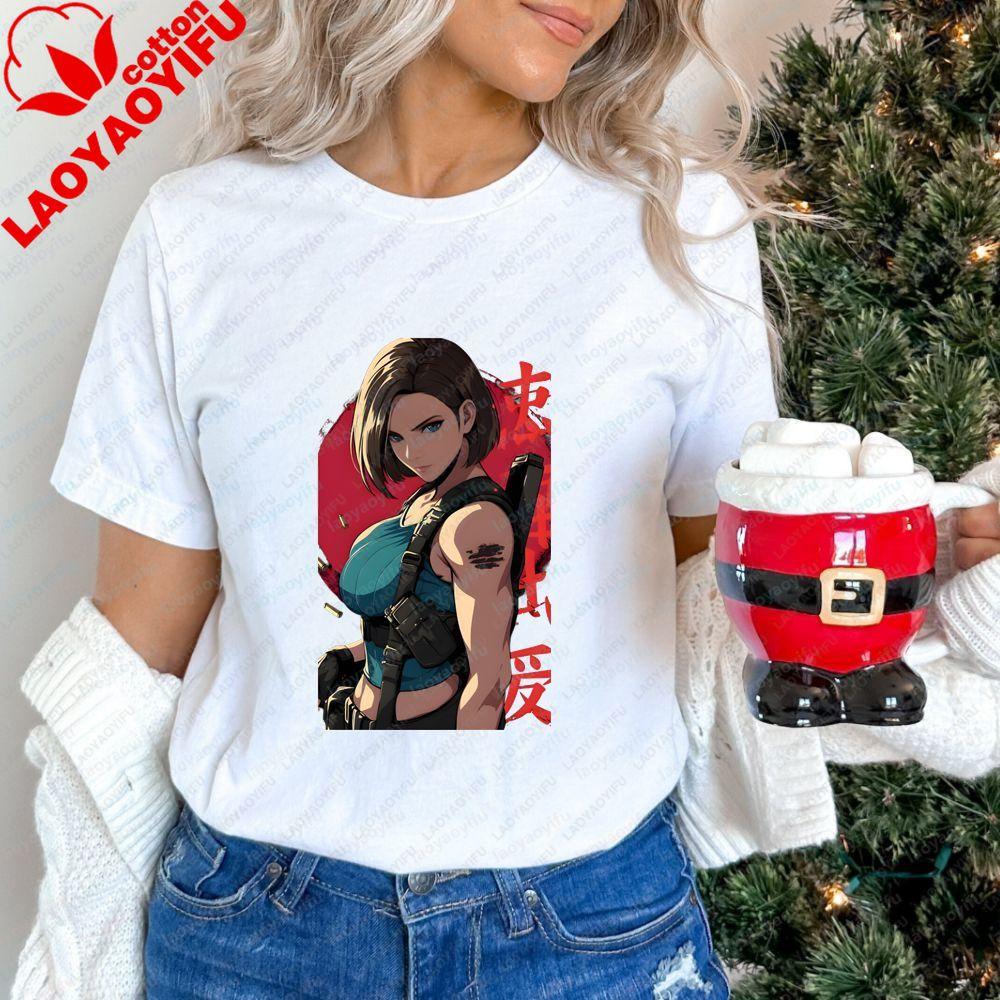 Game Character Figure Jill Valentine. Trendy Short-sleeved Shirt Suitable for Both Unisex and WoUnisex. Patterned Pure Cotton T-shirt.