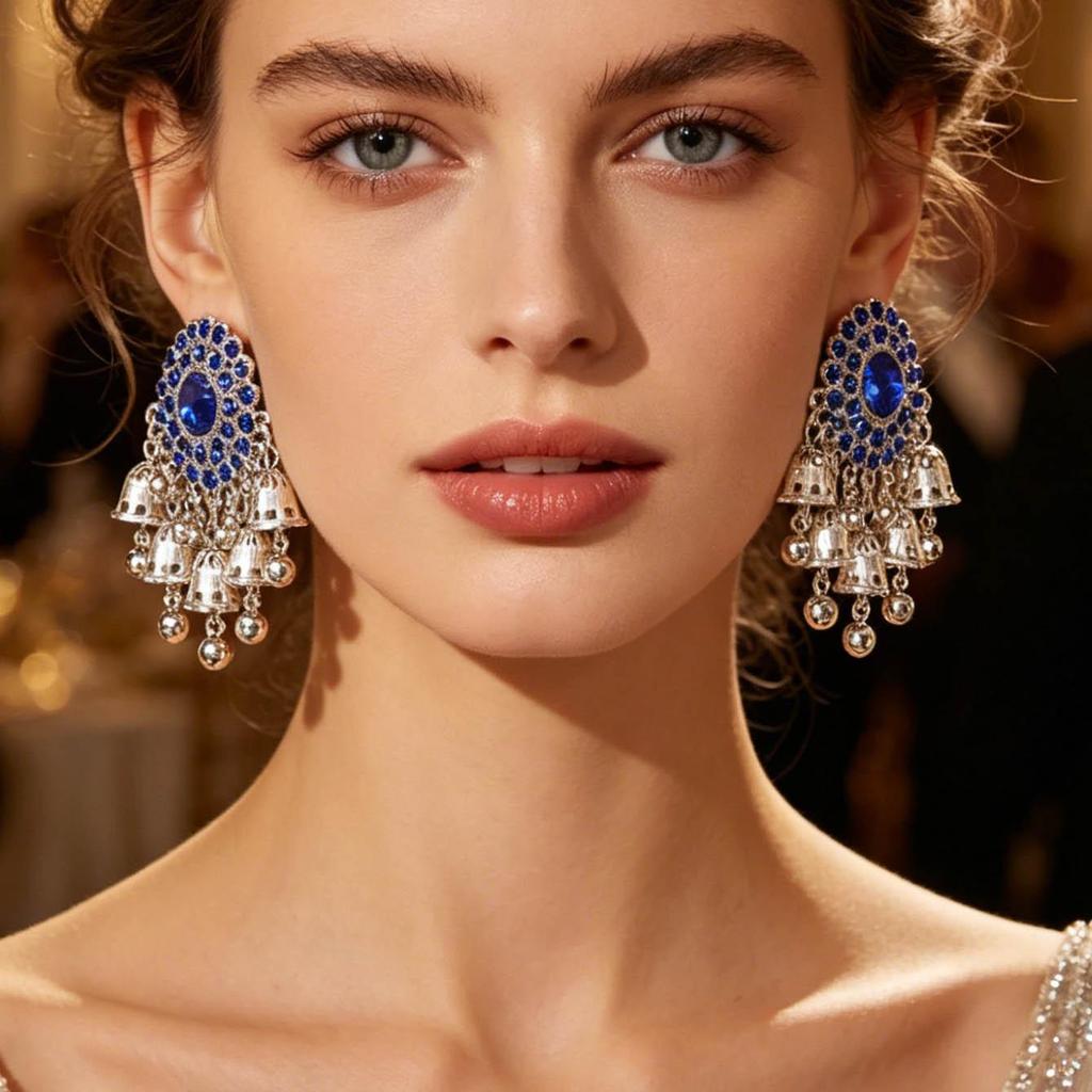 Retro Nepalese Tassel & Beaded Hollow Bell Earrings for Women