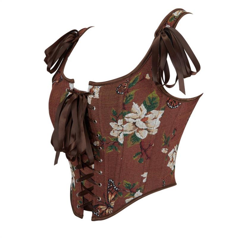 Women French Palace Style Jacquard Strapless Tight Shaping Corset Bustier
