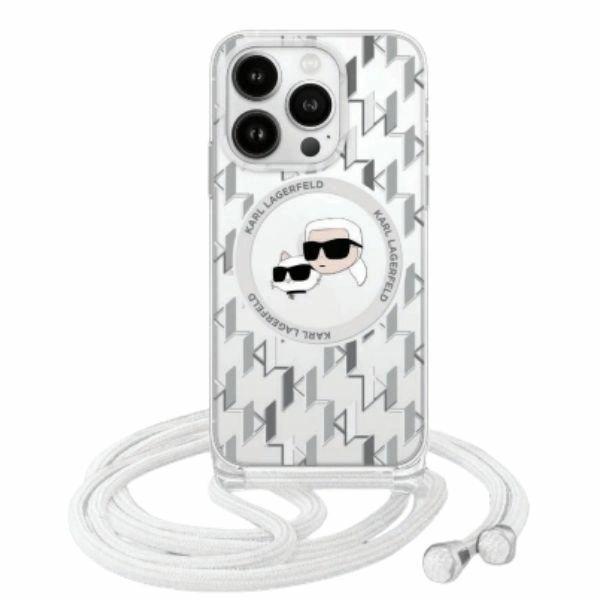Karl Lagerfeld Klhmp16Shckcklct Iphone   16 6.1 Transparent Hardcase Iml Crossbody Monogram Karl & Choupette Head Magsafe