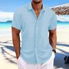 Men's Cotton and Linen Shirt Short Sleeve Casual Loose Breathable Jacquard