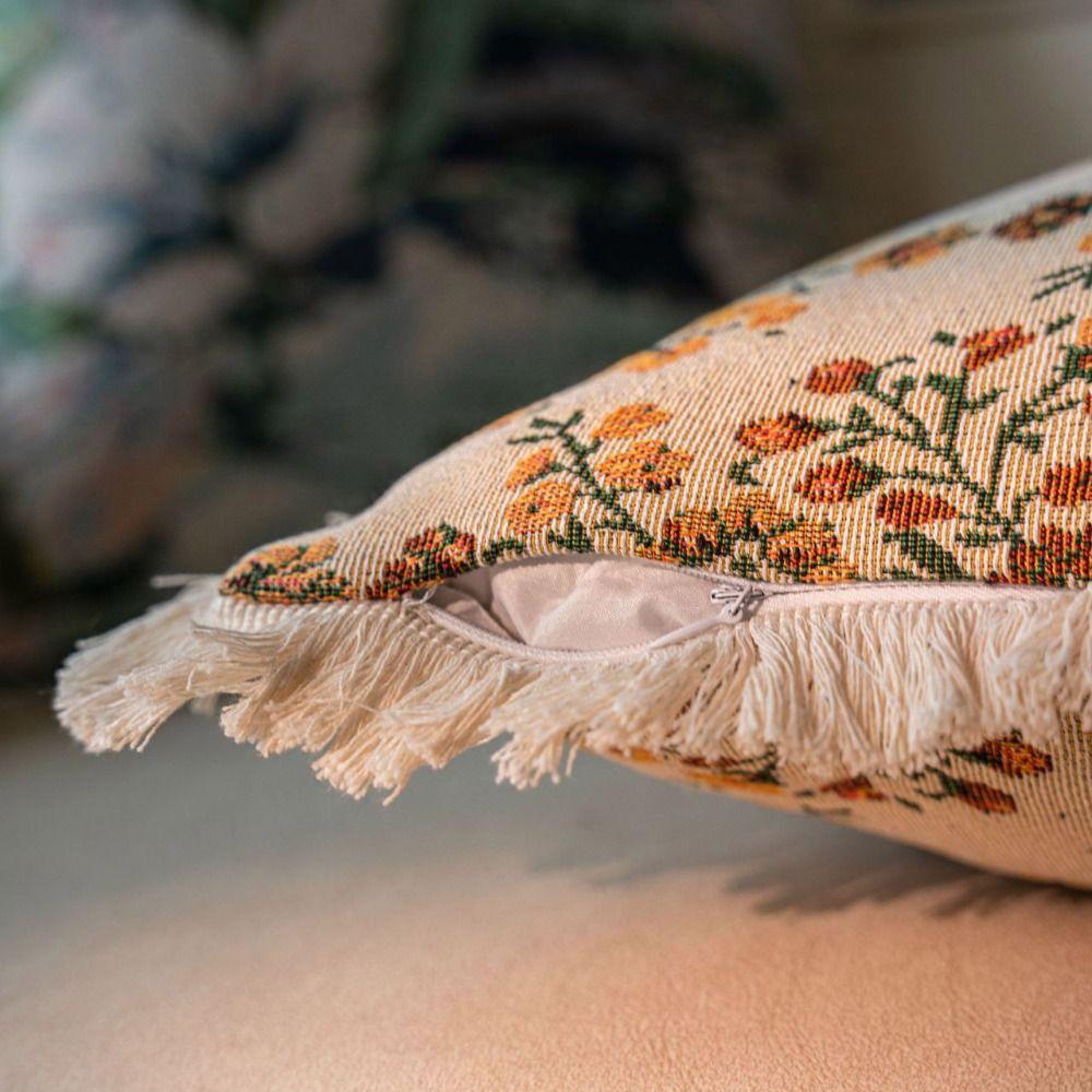 Oil Painting Jacquard Throw Pillowcase Tassel Cushion Cover Comfortable Throw Pillowcover  Sofa/Bed