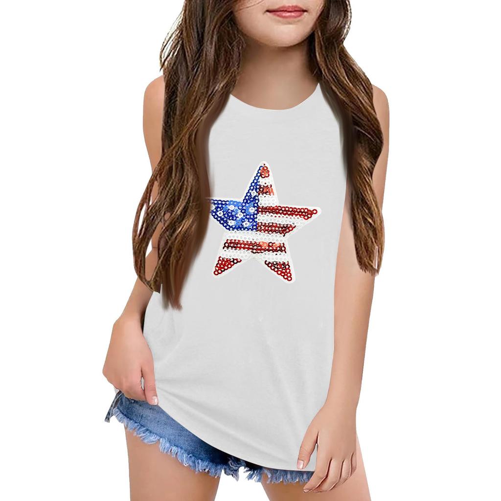 Girls Kids Summer Crewneck Sleeveless Shirts Tank Tops