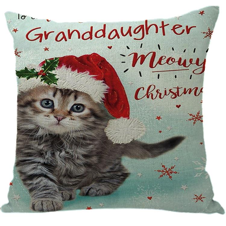 Merry Christmas Pillow Cover Wreath Letter Linen Cushion Case Cover for Christmas Holiday