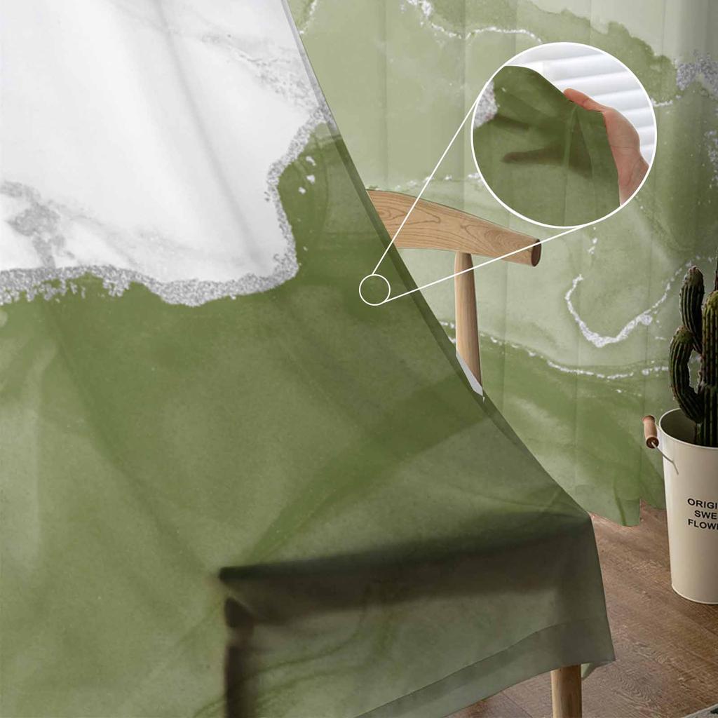 White Marble Sage Green Sheer Curtains for Living Room Decoration Window Curtains for Kitchen Tulle Voile Organza Curtains