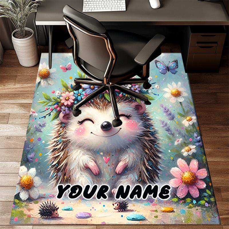 1PC Custom Name Floral Hedgehog Garden Theme Floor Mat Ideal for Living Room, Game Rooms, Office, Bedroom,Floor Mat Playful Design95