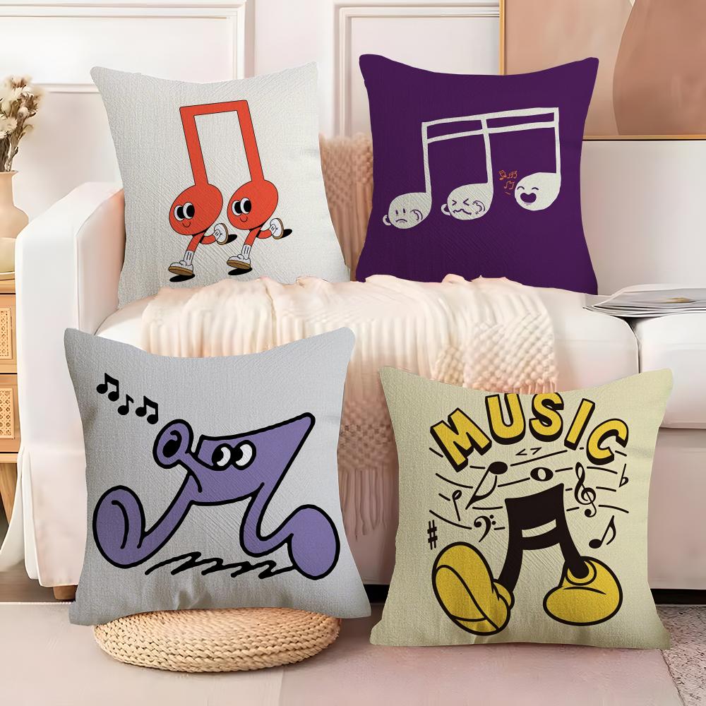 Musical Notes Cushion Cover Natural Linen Organic Fabric DoubleSided Printing Sofa Home Decor Breathable Bed Pillow
