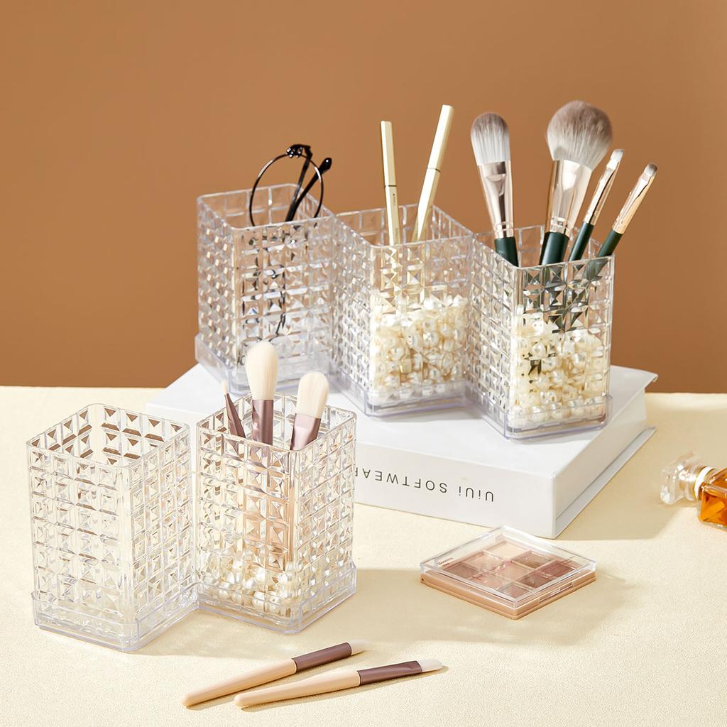 Transparent Makeup Brush Holder Plastic Cosmetic Storage Box Desk Lipstick Eyeliner Makeup Organizer Display Rack