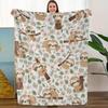 Cute Sloth Pattern Flannel Blanket White Base Green Leaves Brown Branches Playful Cartoon Design