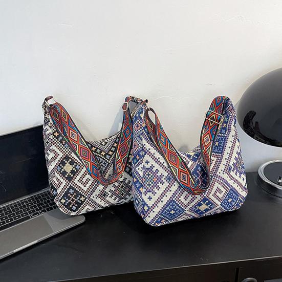 Women Ethnic Crossbody Bag Canvas Shoulder Bag with Adjustable Strap Multicolor Hobo