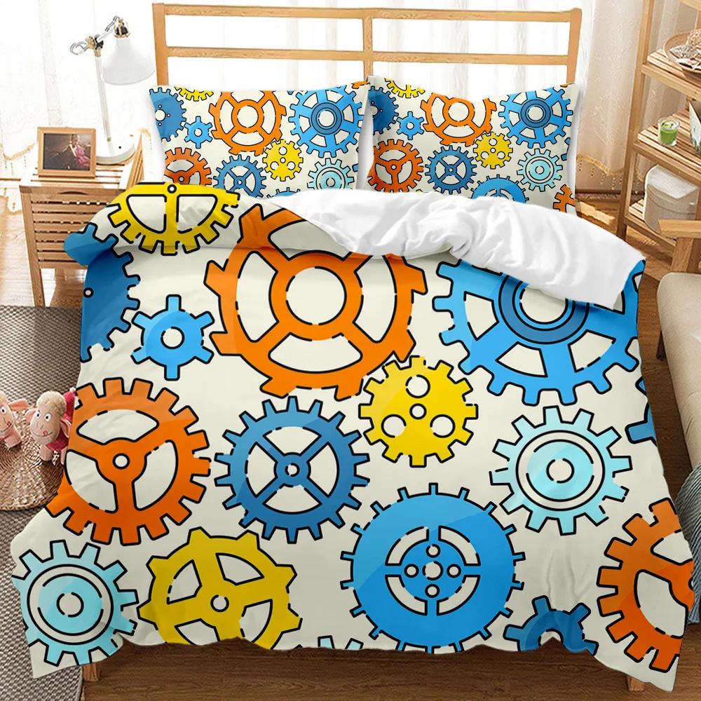 Mechanical Gear Duvet Cover Set Steampunk Style Bedding Set Clocks Polyester Comforter Cover Men Mechanical Device Bedclothes