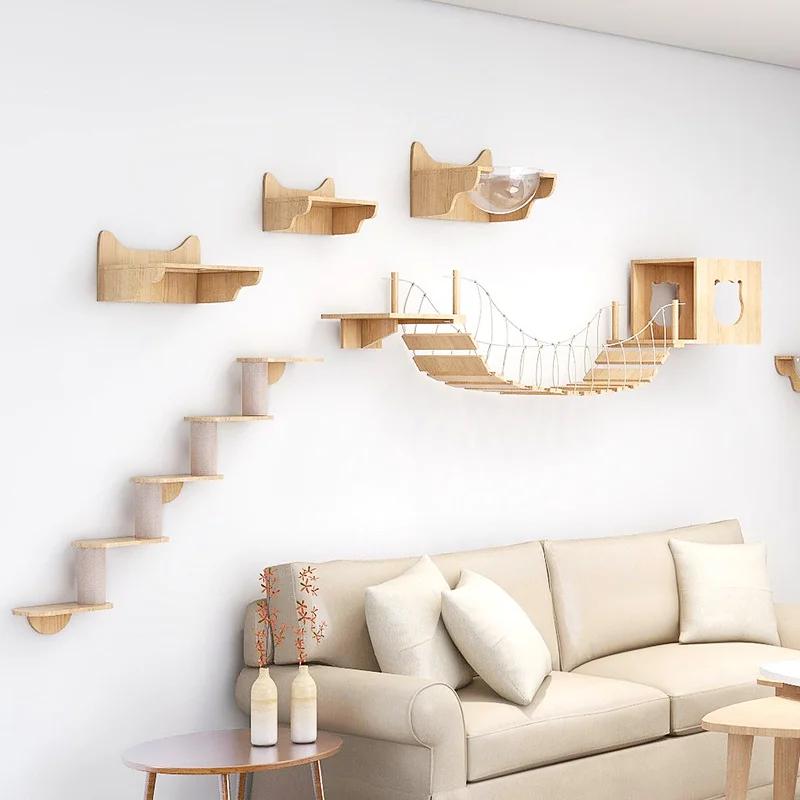 Wall-Mounted Cat Tree Tower Sisal Stairs Scratching Post Cat Climbing Shelves  Indoor Cats Gym Catwalk In Sky Accessories Toy