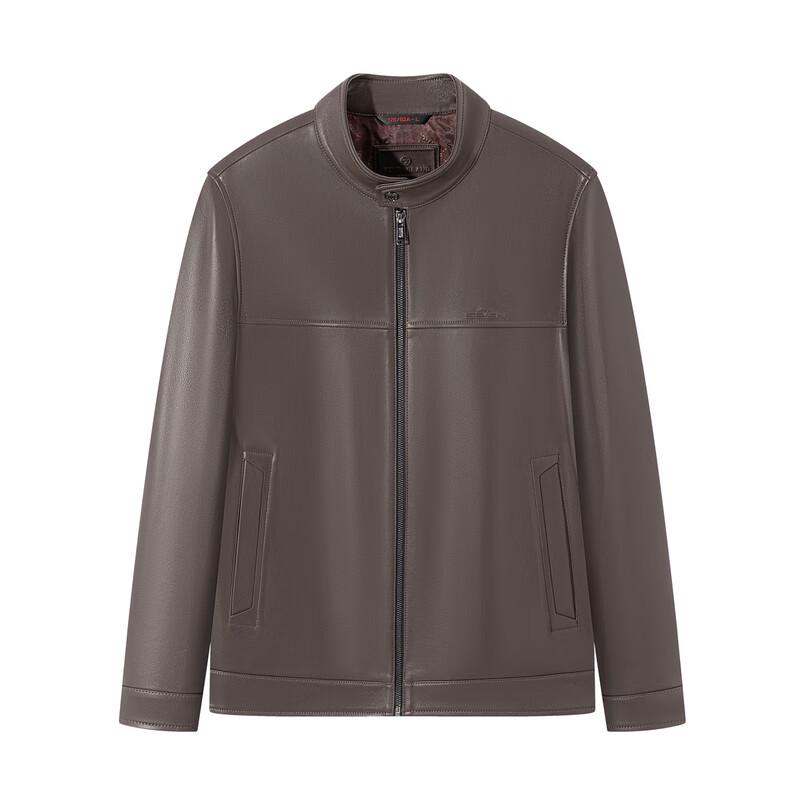 Septwolves Men's Sheepskin Stand Collar Leather Jacket