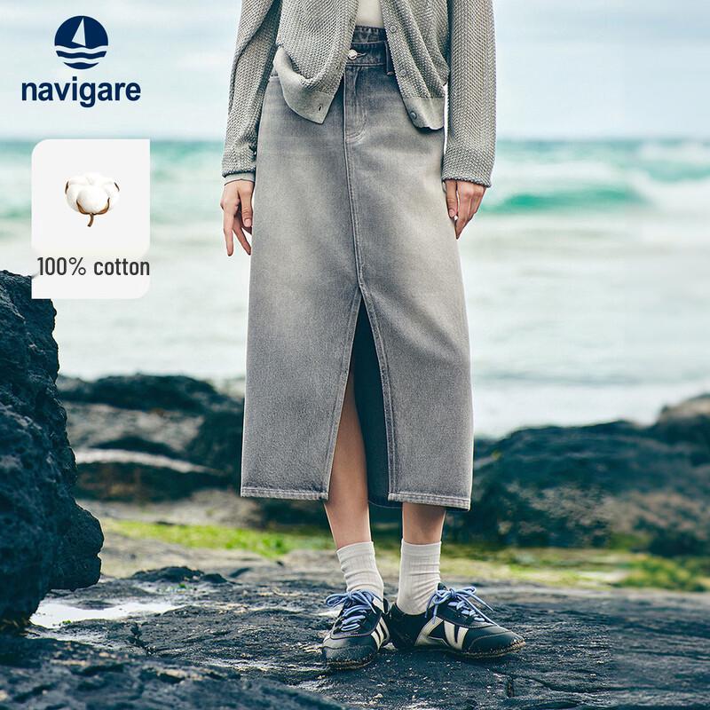 

Navigare Women s A-Line Front Slit Denim Midi Skirt 2XL