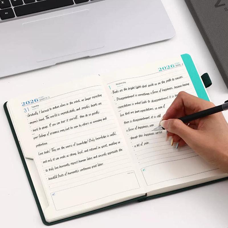 2026 A5 Textured Pu Portable Agenda Book English Calendar Book Notepads Creative Daily Planner Reminder Desktop Date Calendar