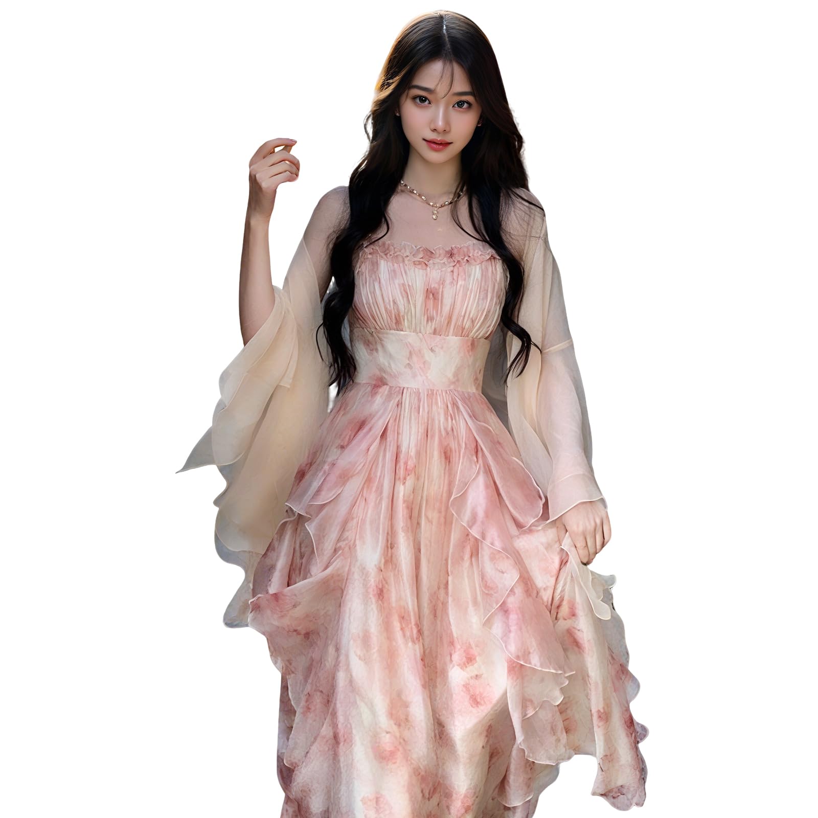 

Gatoer Летнее платье с кардиганом Длинное Макси Короткое Женский Комплект, Длина, Рукава, Шифон, Прозрачный, А-силуэт (Размер M)