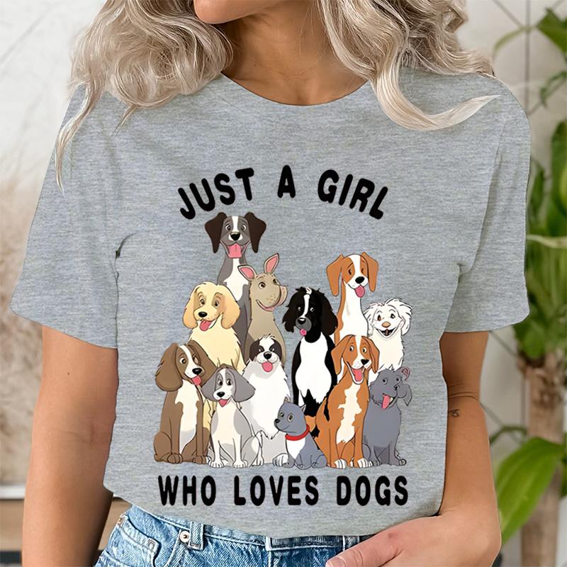 Jen holka, která miluje psy Trend Krátký rukáv Letní oblečení Potisk Grafické tričko Dámská móda Ženy Ženské tričko Oblečení
