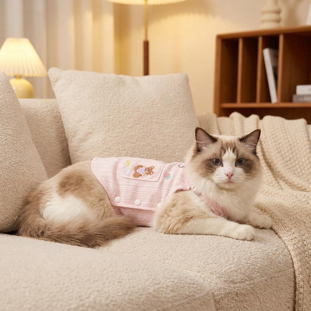 Autumn and winter velvet denim overalls two feet sleeveless medium and small dog dog clothes cat clothes go out traction anti-lost