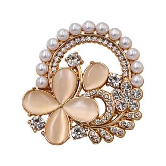 Dress Shirt Accessory Solid Alloy Collar Pin, Four-Leaf Clover Center Shape Brooch Pin with Anti-oxidation Faux Opal, Electroplated Anti-Oxidation золотистый